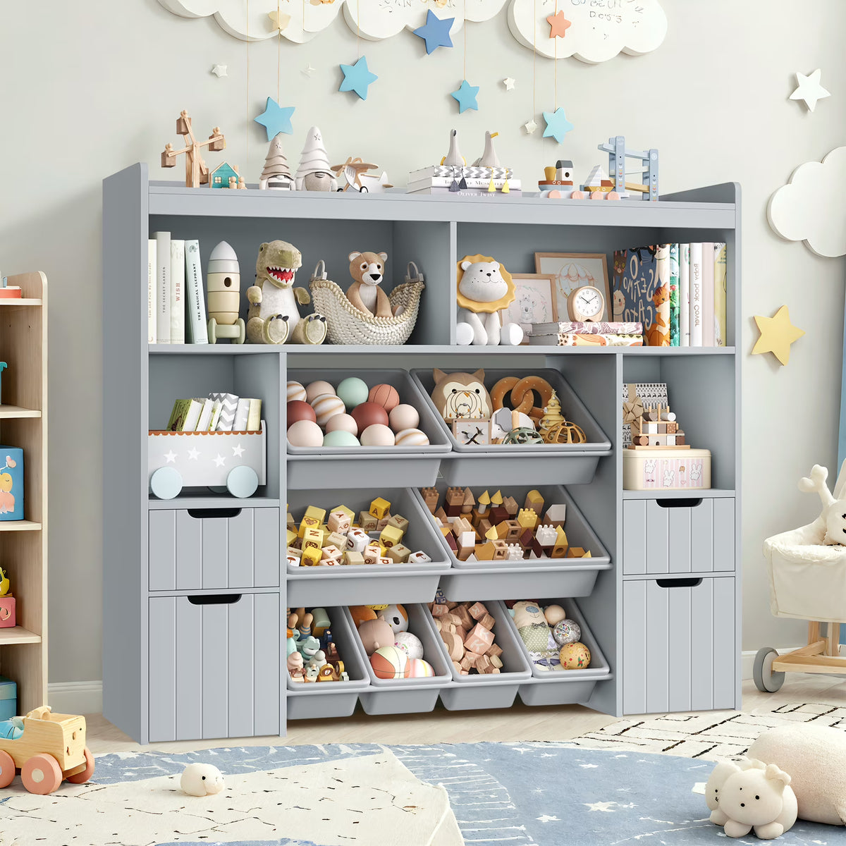 Homfa Kids Toy Storage Organizer with Removable Bin, Kids Bookshelf and Bookcase Toy Box with Drawers for Playroom, Classroom, White