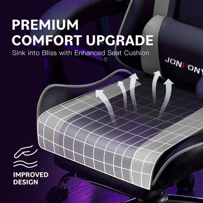JONPONY Big and Tall Gaming Chair, Ergonomic Design, Gamer Chair PU Leather with Footrest and Lumbar Support, High Back Office Chair Support 8 Hours Long Sitting, Computer Chair,Black Grey