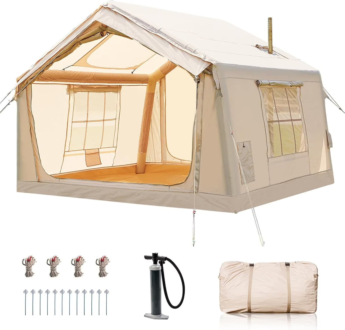 NAIZEA Inflatable Tents for Camping, Blow Up Tent with Hand Pump, Easy Setup Inflatable Hot Tent with Stove Jack, Waterproof Oxford Air Glamping Tents for Camping Adult 4-6 Person