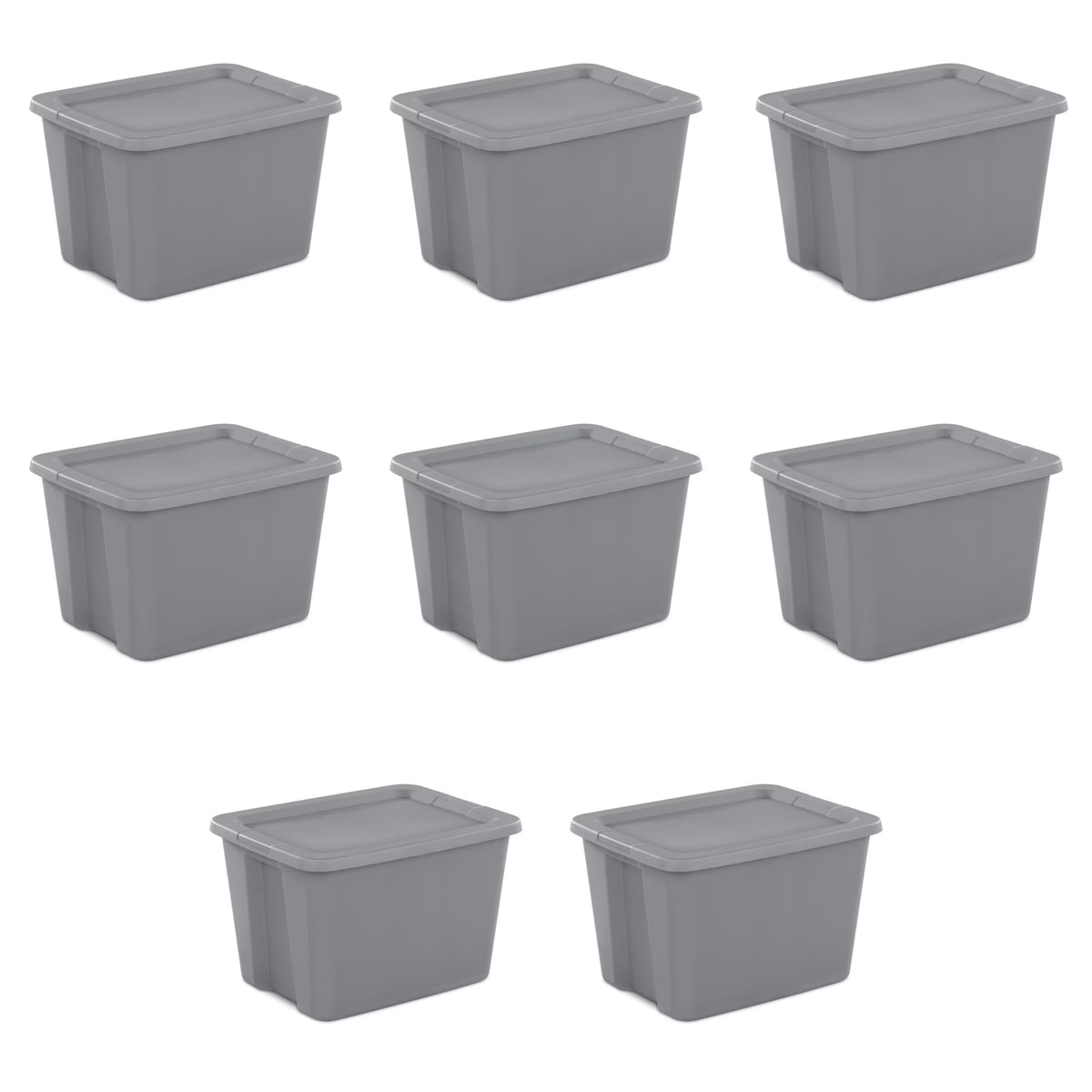 Sterilite 18 Gallon Tote, Plastic Storage Bin with Snap-on Lid, Gray, 8 Count