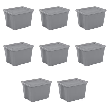 Sterilite 18 Gallon Tote, Plastic Storage Bin with Snap-on Lid, Gray, 8 Count
