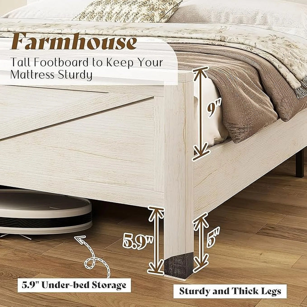 Merluxy Farmhouse Full Bed Frame with Storage Bookcase & Charging Station, Bedroom Furniture, Grey