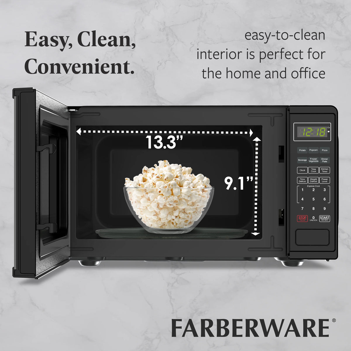 Farberware Countertop Microwave Ov 1100 Watts, 2.2 cu ft - Smart Sensor With LED Lighting and Child Lock - Perfect for Apartments and Dorms - Easy Clean Black Interior, Stainless Steel