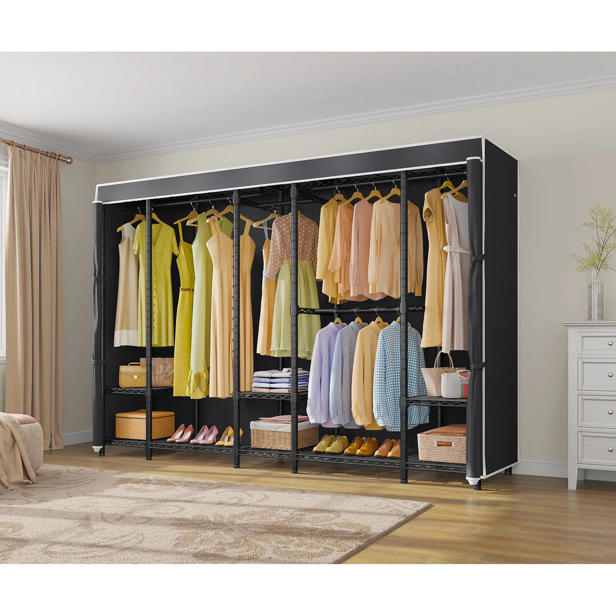 VIPEK V50 Extra Large Portable Closet Rack Bedroom Armoire Freestanding Wardrobe Closet, Heavy Duty Clothes Rack Multi-Functional Metal Clothing Rack for Hanging Clothes, Max Load 1300lbs, Black
