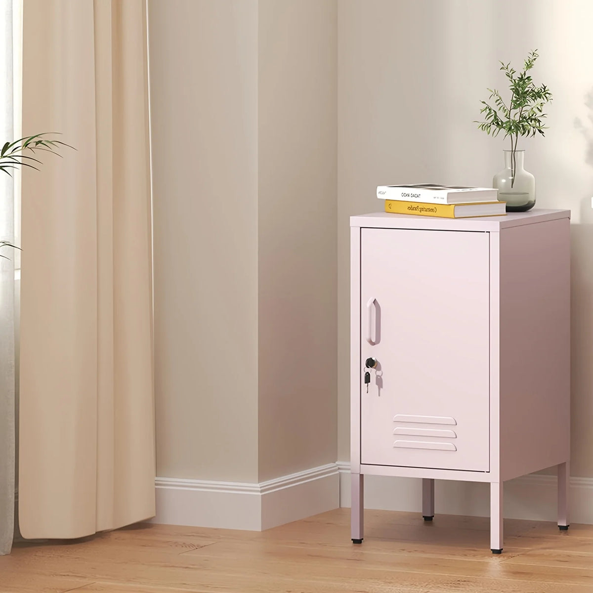 Metal Locker End Table, Single Door Metal Nightstand with 2 Adjustable Shelf, Modern Bedside Table, Versatile Side Cabinet for Bedroom