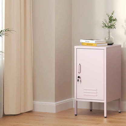 Metal Locker End Table, Single Door Metal Nightstand with 2 Adjustable Shelf, Modern Bedside Table, Versatile Side Cabinet for Bedroom