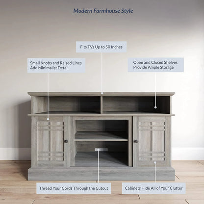 Modern 48" Farmhouse Wood TV Stand & Media Entertainment Center Console Table for TVs up to 50 Inch with Open Storage Shelves & Cabinets - Norrell (Espresso)