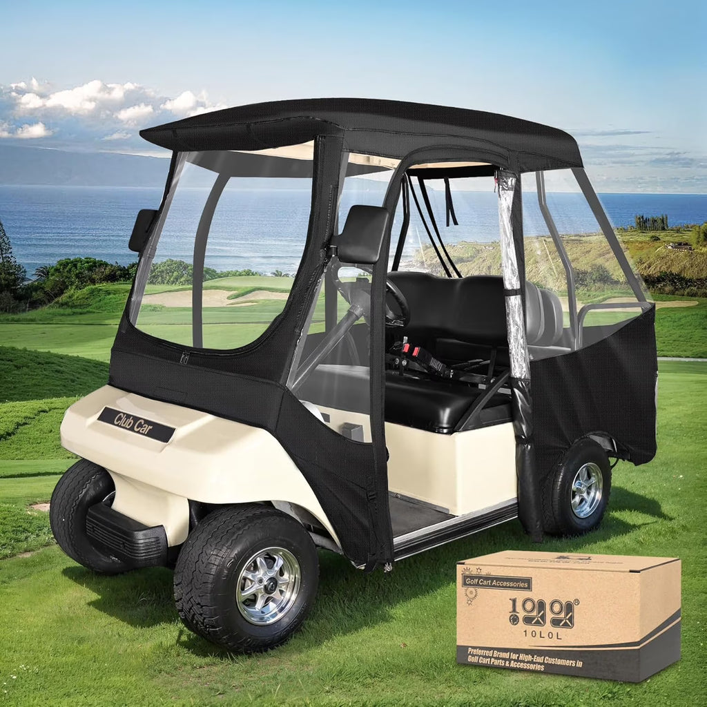 10L0L Golf Cart Enclosures for Club Car DS 4 Passenger, 600D Windproof Waterproof Golf Cart  Driving Rain Cover, Black