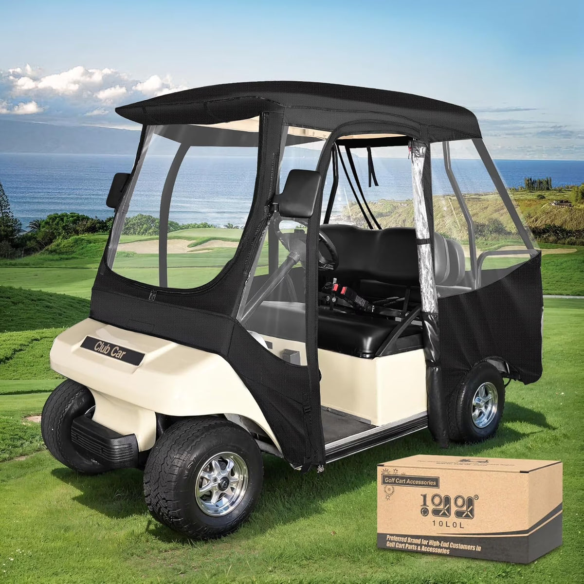 10L0L Golf Cart Enclosures for Club Car DS 4 Passenger, 600D Windproof Waterproof Golf Cart  Driving Rain Cover, Black