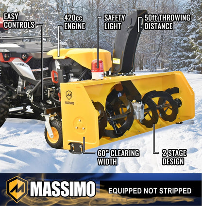 Massimo 60" Snow Blower 2-Stage �C 13HP 420cc Gas Powered UTV/ATV Attachment for Heavy Duty Snow Removal