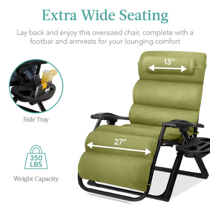 Best Choice Products Oversized Zero Gravity Chair, Folding Recliner w/ Removable Cushion, Side Tray - Fossil Gray