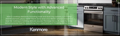 Kenmore 22-96843 5.6 cu. ft. Front-Control 5 Element Electric Range Stove with and Dual Ring Elements, Self-Clean Oven, Precision Set Controls