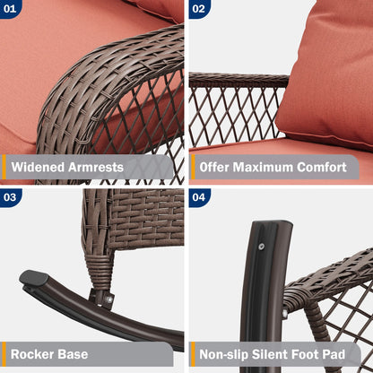 ELPOSUN 3-Piece Outdoor Rocking Chairs, Wicker Patio Furniture with Thickened Cushions and Table for Porch