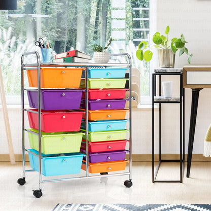 Costway 15 Drawer Rolling Storage Cart Tools Scrapbook Paper Office School Organizer White