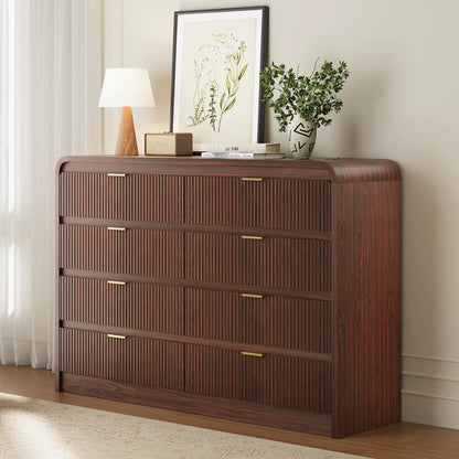 SELOOYE Fluted 5 Drawers Dresser for Bedroom, 47" Tall Modern Dresser Chest of Drawers, Black Accents, Fluted Fronts, Wood Storage Dressers Organizer for Bedroom, Living Room, Natural
