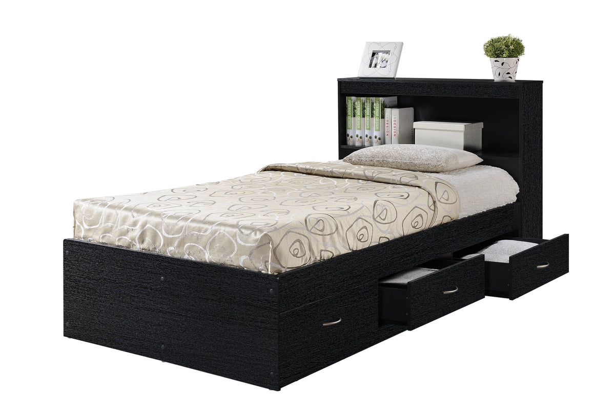 Hodedah Twin-Size Captain Bed with 3-Drawers and Headboard in White
