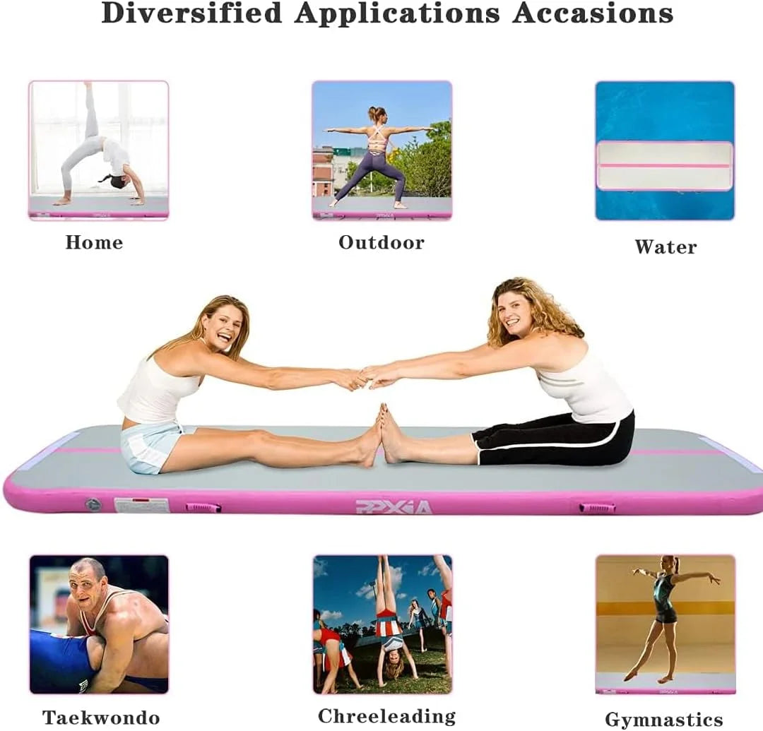 Gymnastics Mat Set 10FT Inflatable Tumbling Mat, 39*24 inch Air Roller Gymnastics Barrel and 3 Air Block with 800W Air Pump for Training Cheerleading Home Use Yoga and Water Use
