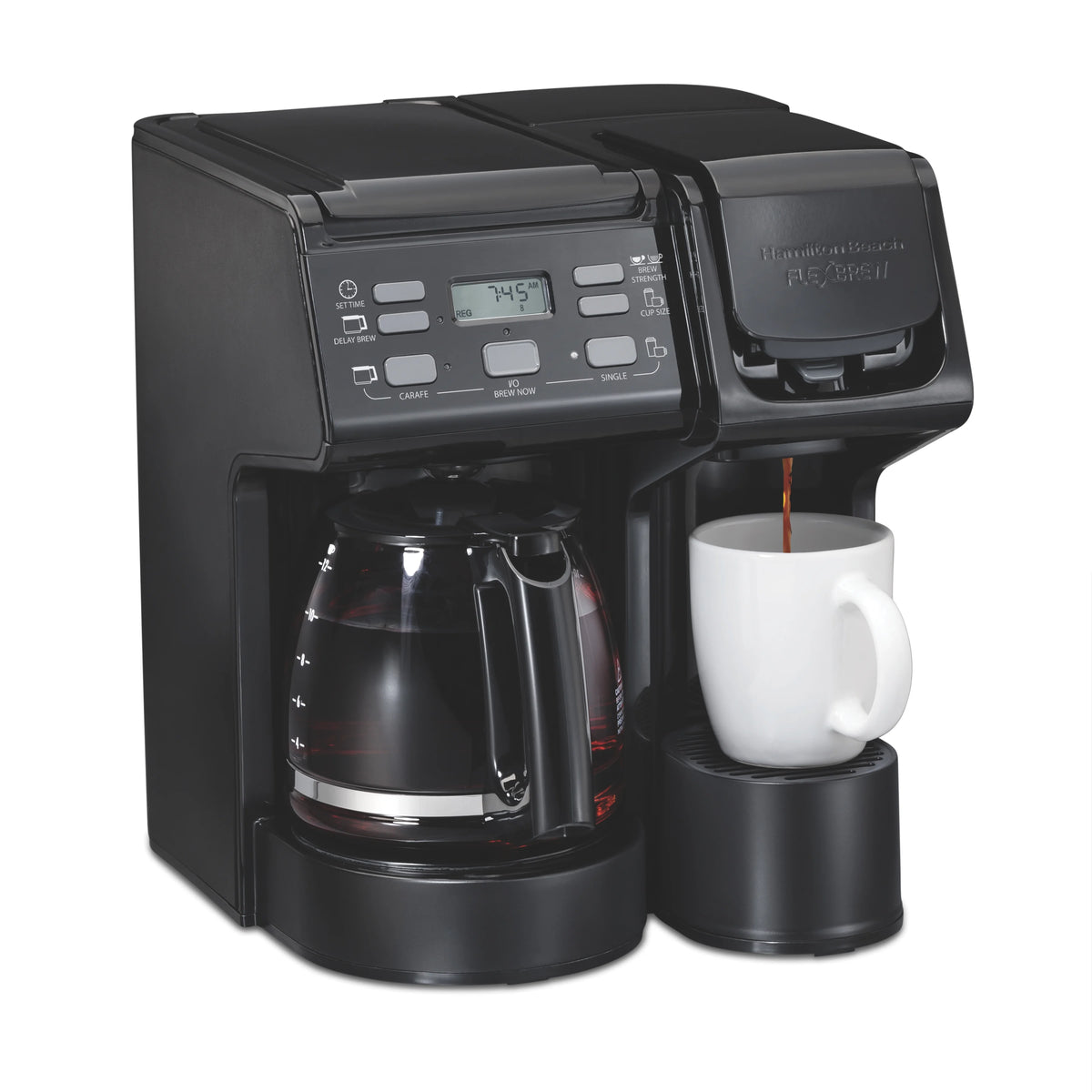 Hamilton Beach FlexBrew Coffee Maker, K Cup Pod Compatible Single Serve Coffee Maker & 12-Cup Coffee Pot, Black