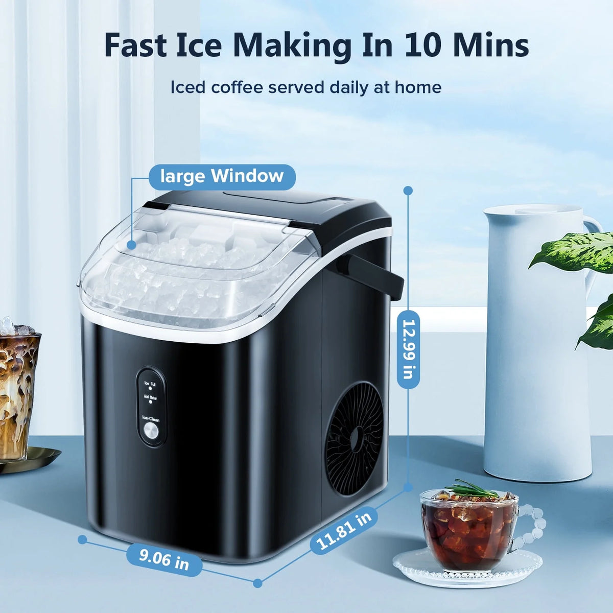 Auseo SS Nugget Countertop Ice Maker with Soft Chewable Ice, 35Lbs/24H, Self-Cleaning, Ice Scoop, Stainless Steel Silver, for Kitchen/Office/Party