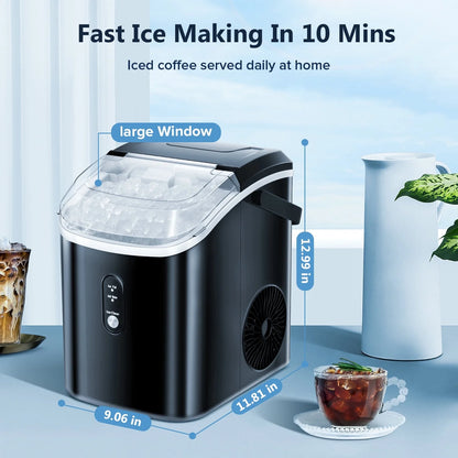 Auseo SS Nugget Countertop Ice Maker with Soft Chewable Ice, 35Lbs/24H, Self-Cleaning, Ice Scoop, Stainless Steel Silver, for Kitchen/Office/Party