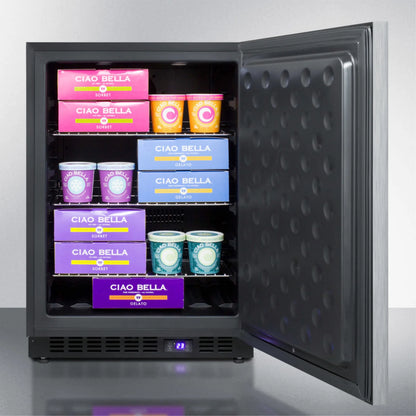 Frost-free outdoor all-freezer in complete stainless steel, w/digital thermostat, LED lighting, horizontal handle, and lock; built-in or freestanding