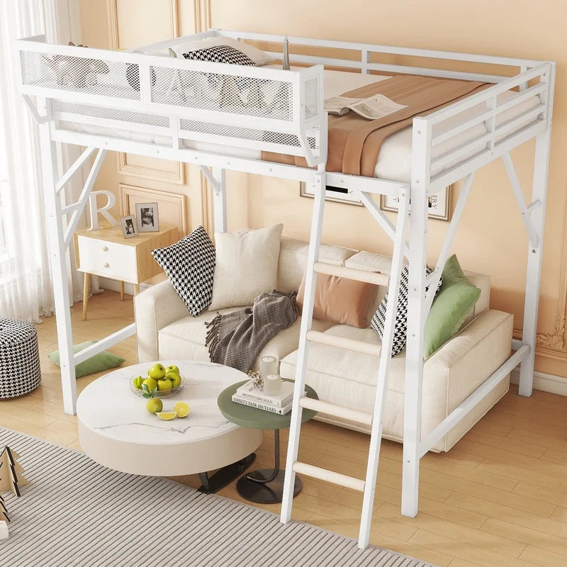 Duxelifin Queen Size Metal Loft Bed Frame, Heavy Duty Steel High Loft Bed with Storage Shelves & Ladder, Space-Saving Loft Bed for Apartments, Adults, Teens & Juniors (Black)