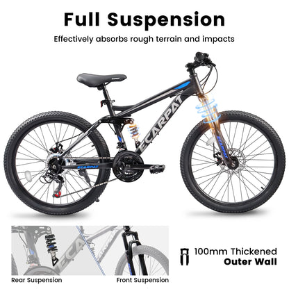 27.5 inch Full Suspension Mountain Bike, Front and Rear Dual Shock Absorbers, Mechanical Disc Brakes, 21-Speed, Suitable for Men and Women, Ideal for Travel and Fitness Enthusiasts