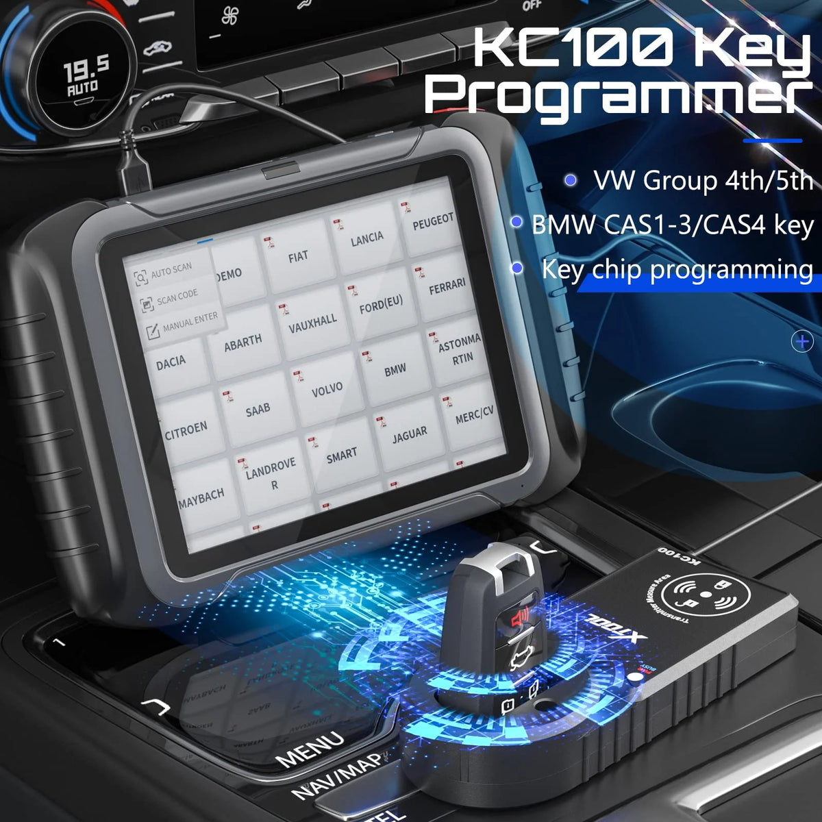 XTOOL KC100 Automotive Key Fob Programmer Tool Toyota Lexus Works with X100 PAD3 OBD2 Scanner