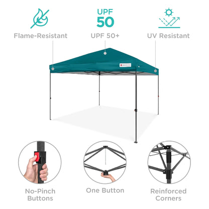 Best Choice Products 12x12ft Easy Setup Pop Up Canopy w/ 1-Button Setup, Wheeled Case, 4 Weight Bags - Navy Blue