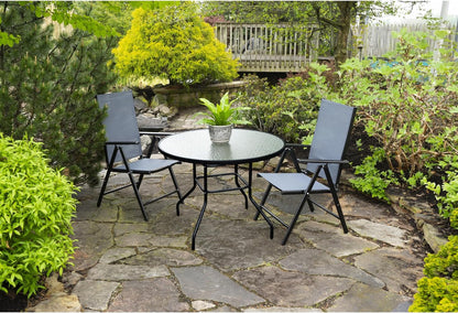 Outdoor Steel Dining Table Patio Furniture, Round Waterwave Glass Top, Black, 40"