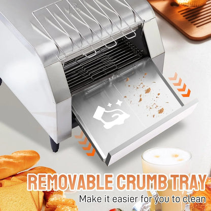 Ktaxon Commercial Conveyor Toaster, 150 Slices/Hour, 1300W, Front/Rear Outlet, Silver