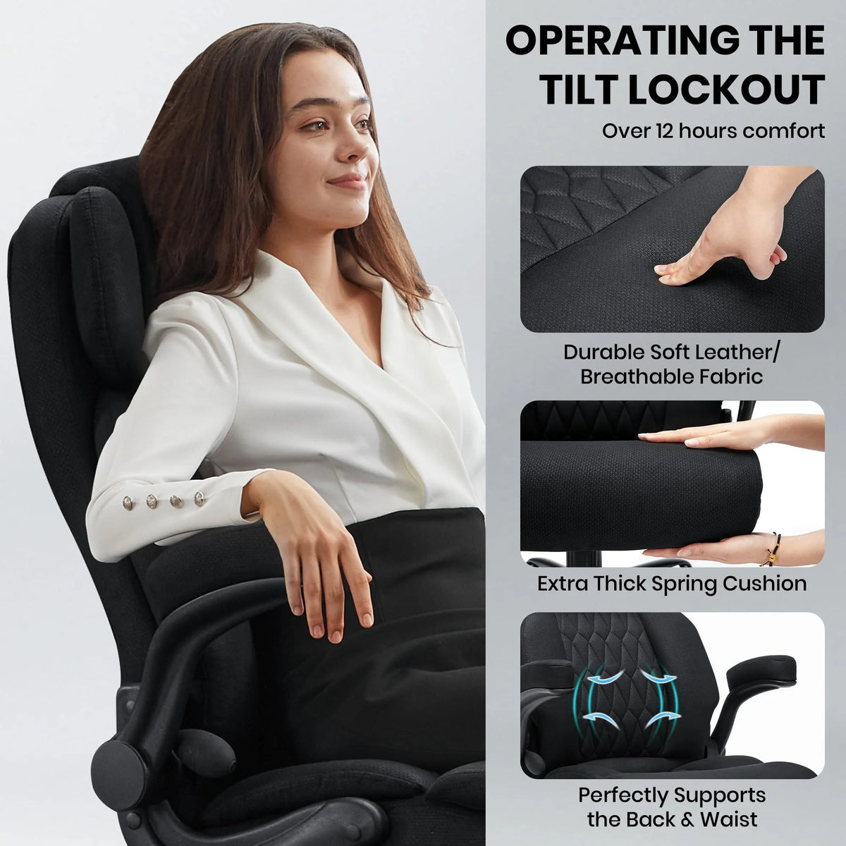HomeZeer Executive Office Chair, Big and Tall Home Office Chairs 400lbs, High Back Executive Office Chair with Adjustable Flip up Arm, Wide Seat Leather Desk Computer Chairs, Black