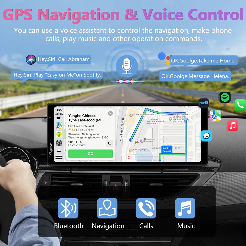 Carpuride Wireless Carplay Android Auto with 4K Front Dash Cam  1080P Rear Cam,10.26" HD IPS Touch