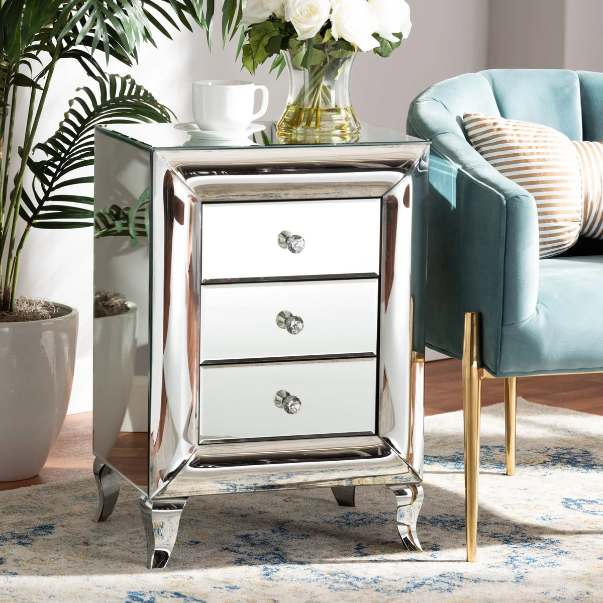 Baxton Studio Pauline Contemporary Glam and Luxe Mirrored 3-Drawer End Table