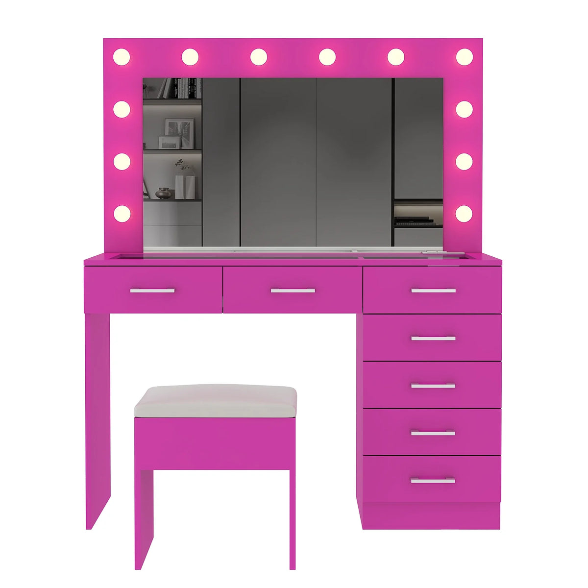 Ktaxon Large Makeup Vanity, Vanity Table Set w/ Visible Glass Top w/ Charging Station, White