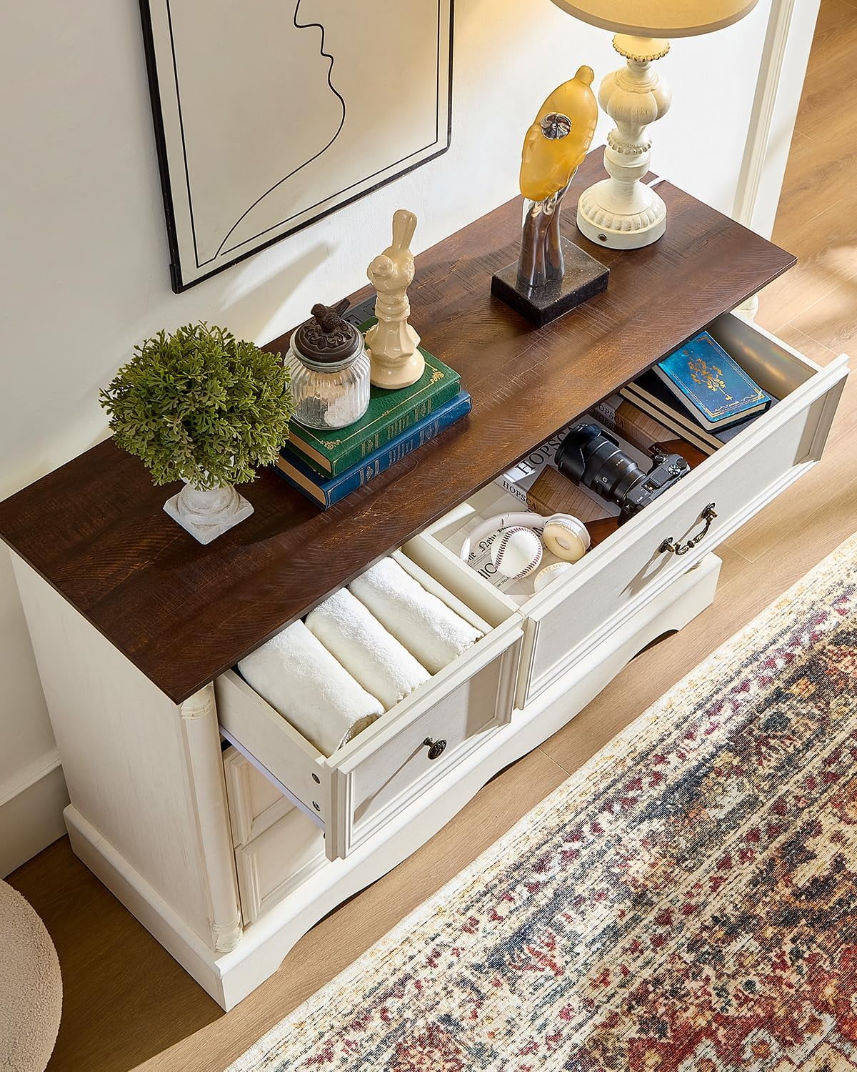 ZBOM 9 Drawer Dresser, 54 Inch Wide Farmhouse Style Chest of Drawers with Charging Station, Distressed Finish Design, Modern Storage Dresser Organizer TV Stand for Bedroom, Living Room