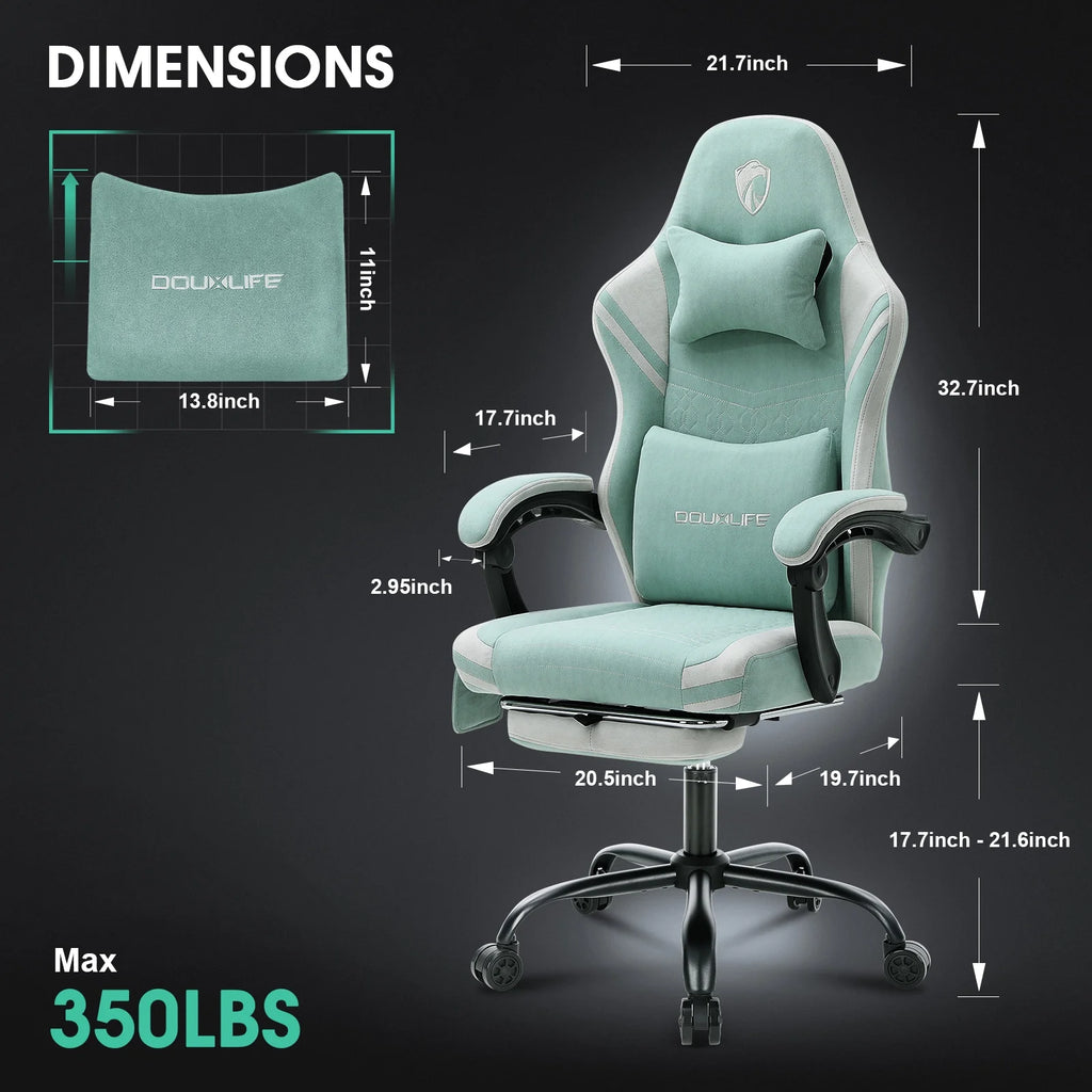 Douxlife Massage Gaming Chair, Spring Cushion, Breathable Fabric Gaming Chair with Footrest, Ergonomic Computer Chair for Adults & Kids