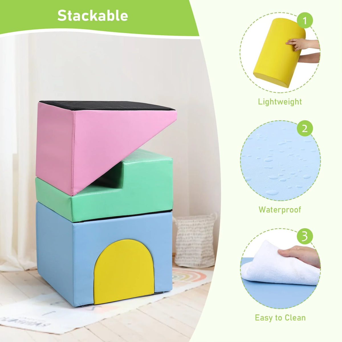 Soft Climbing Indoor Set, Foam Climbing Blocks for Toddlers, Climbing, and Sliding Activity Play Set,4PCS