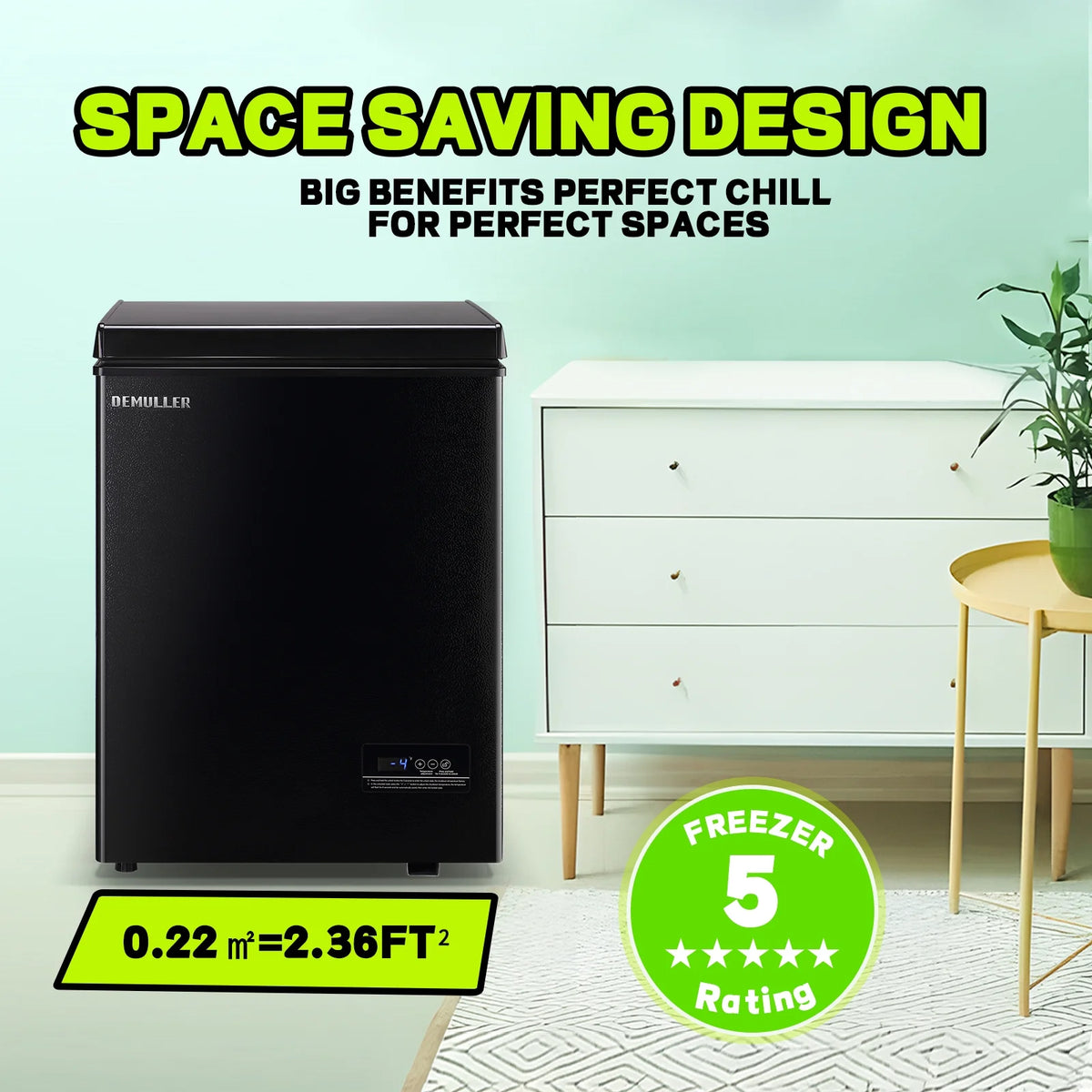 DEMULLER 4.0 Cu.ft Deep Chest Freezer Mini Freezers Top Open Door Rmovable Storage Baskets New Black