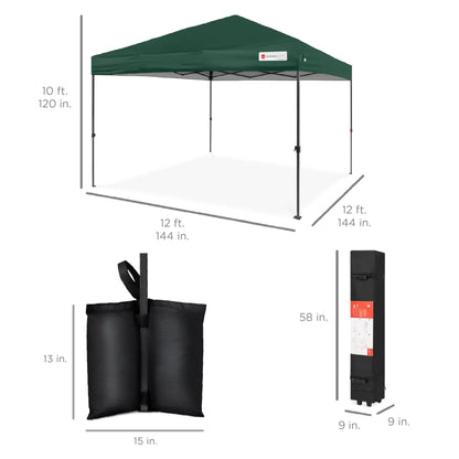 Best Choice Products 12x12ft Easy Setup Pop Up Canopy w/ 1-Button Setup, Wheeled Case, 4 Weight Bags - Navy Blue