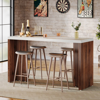 Tribesigns 55.12-Inch Bar Table, Home Bar Unit with a Faux Marble Finished Tabletop, Modern Freestanding Mini Bar for Home Kitchen, Living Room, Balcony, Basement, Walnut & White