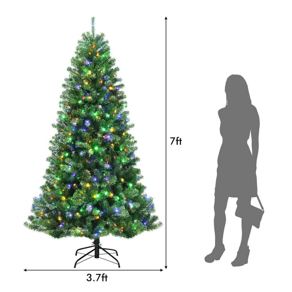 Costway 7ft Pre-lit Hinged Christmas Tree w/ Remote Control & 9 Lighting Modes
