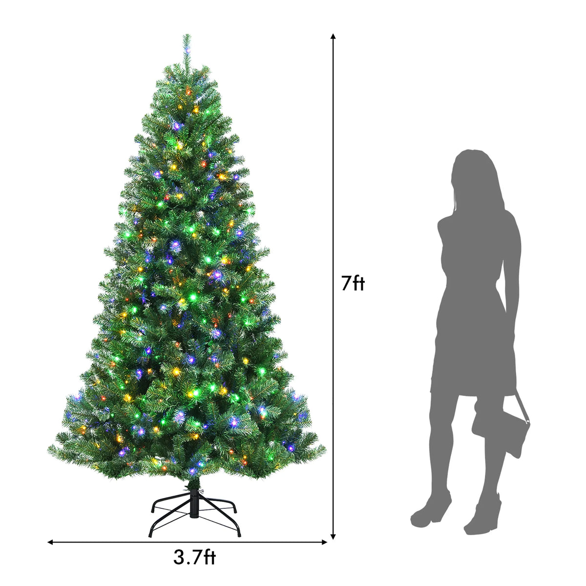 Costway 7ft Pre-lit Hinged Christmas Tree w/ Remote Control & 9 Lighting Modes
