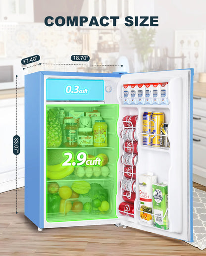 Upstreman 3.2 Cu.Ft. Mini Fridge with Freezer Single Door Small Refrigerator Adjustable Thermostat Compact Fridge with Reversible Door, Low Noise, BR321 Black