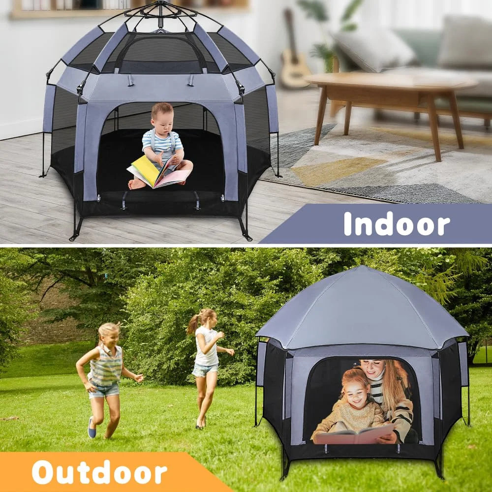 Outdoor Baby Playpen with Canopy Beach Tent for Kids and Toddlers Portable Lightweight Pop Up Pack and Play Playards with Travel Bag,61"*61"*49.2"