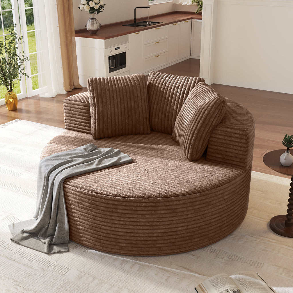 Sodrens Oversized Chaise Lounge Chair Indoor,Upholstered Sofa Bed with Throw Pillows and Armrests,Sleeper Chair for Living Room,Bedroom,Brown,Corduroy