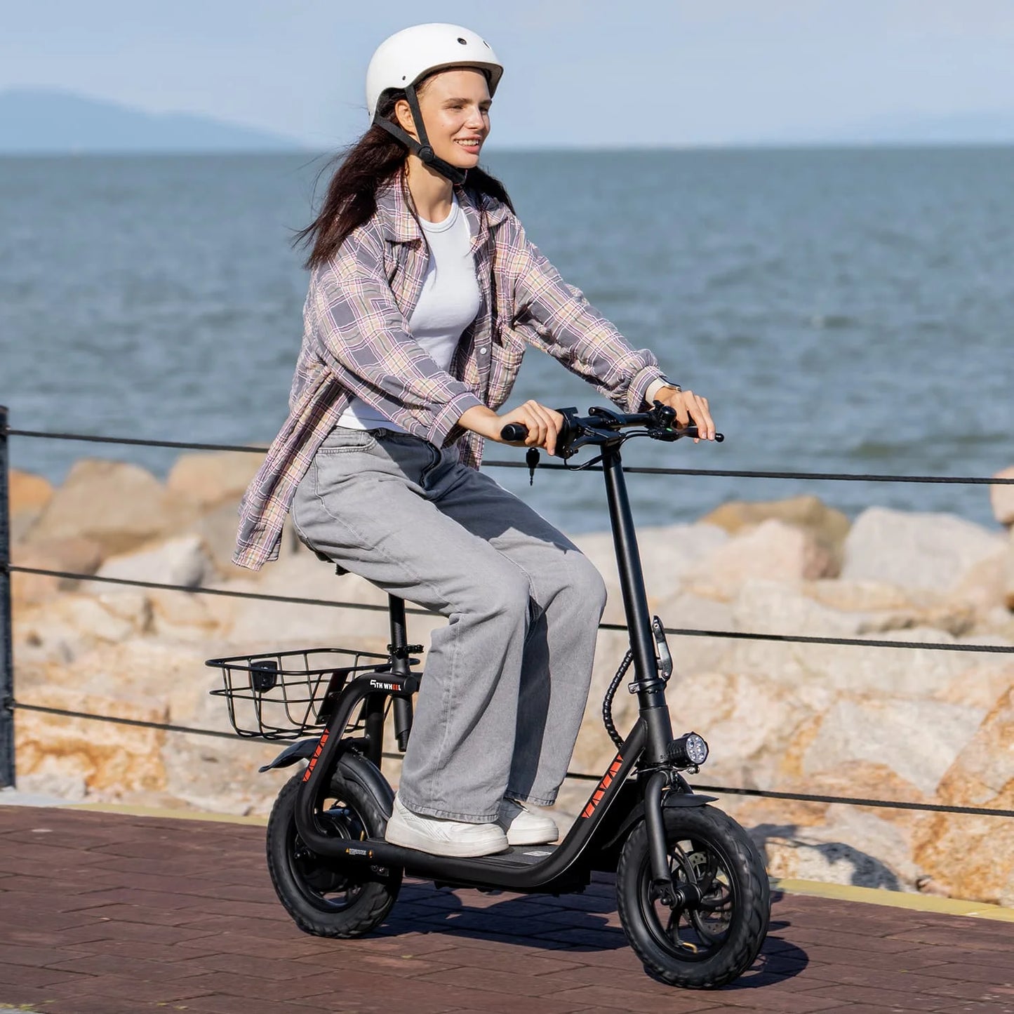 5TH WHEEL W18S 450W Motor Electric Scooter for Adults with Seat and Carry Basket, 36V 20Miles Range & 15.5Mph, 12" Foldable E Scooter for Commuting