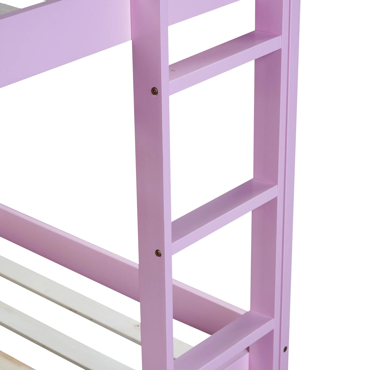 Twin Over Twin Floor Bunk Bed, UHOMEPRO Solid Wood Low Bunk Bed with Safety Rail, Ladder, Heavy Duty Bunk Beds, Space-Saving Bedroom Dorm Furniture, Gray