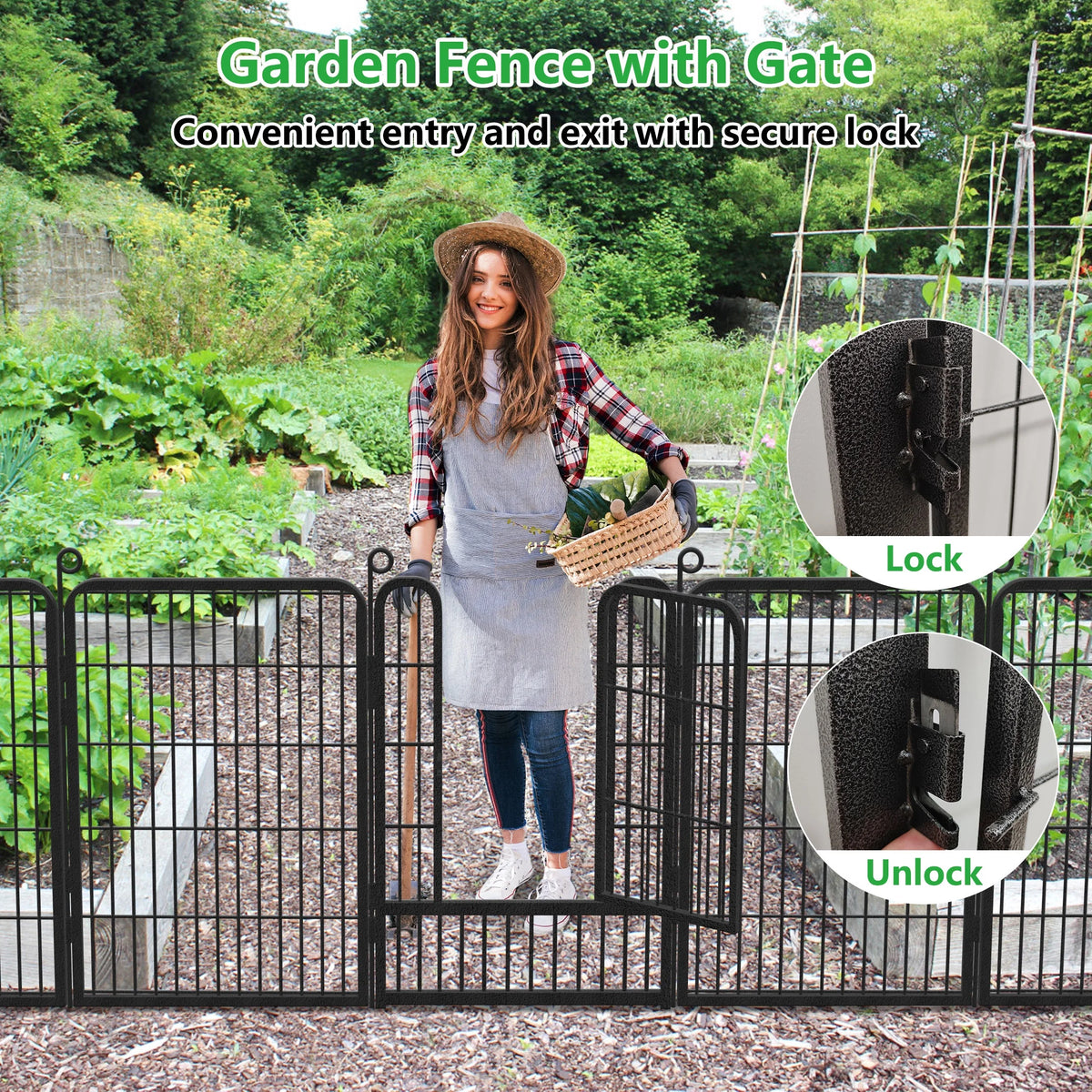Garden Fence with Gate Fencing No Dig Fence Panels 30ft(L)��32in(H) for Yard Animal Barrier Decorative Garden Fencing for Backyard Patio Garden Fences and Borders for Dogs