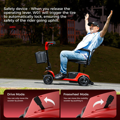 iScooter 4 Wheel Mobility Scooter for Seniors, Wider Seats & Foldale Electric Wheelchair Device for Travel, Upgraded for Superior Performance, Red